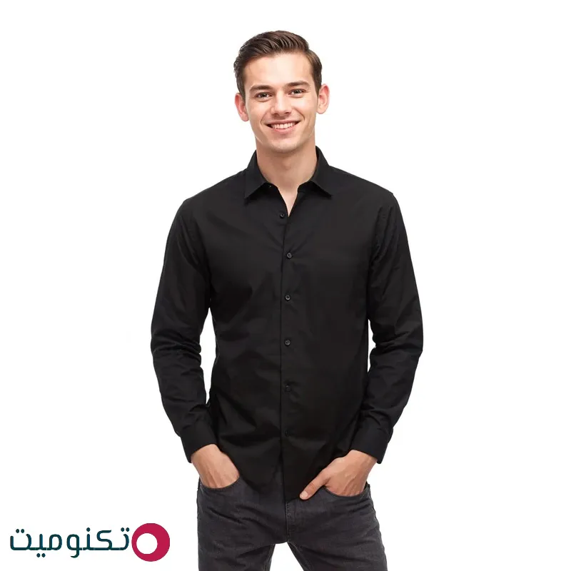 پیراهن مشکی مردانه نگین کد YA-20351 رنگ مشکی